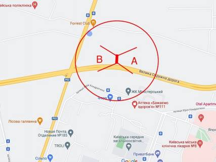 Билборд B в Киеве, 3x6  Велика кільцева дорога - Кондратюка вул., 3, навпроти, в сторону м. Вишгород схема