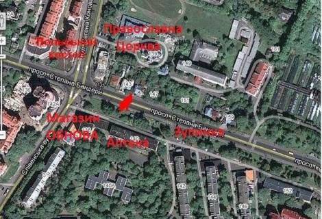 Билборд B в Тернополе, 3x6  Бандери вул., 72 - Слівенська вул. схема