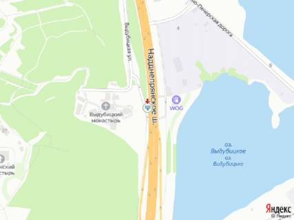Видеоборд A в Киеве Наддніпрянське шосе - Видубицька вул., в сторону Південного мосту, з центру, прайс за трансляцію ролика 10 сек 1вихід/90 сек, з 0:00 до 23:59 - 366806 схема