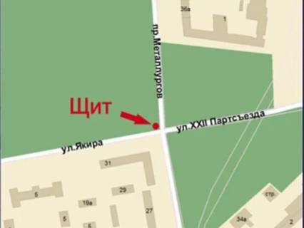 Billboard A in Krivy Rig, 3x6  Metalurgiv av., 31 - Bizova (kol. Akira) st., park,  u bik Gor'kogo pl., niznij scheme