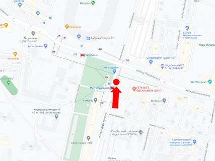 Беклайт  у Харкові, 2.3x3.14  Дмитра Коцюбайла вул. (Державінська) . - Георгія Тарасенка (Плеханівська) вул, біля стадіону "Металіст", ст. м. "Метробудівників" (кол. ст. м. "Метробудівників імені Ващенка"), в сторону просп. Героїв Харкова (Московський). схема