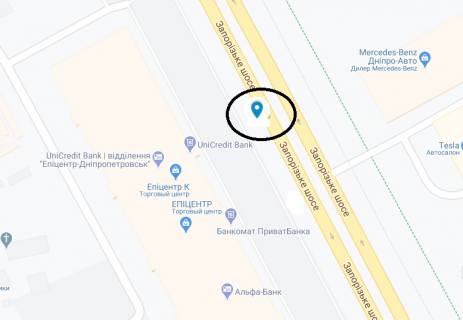 Билборд A в Днепр (Днепропетровск) Запорізьке шосе, 62К, біля ТЦ "Епіцентр" схема