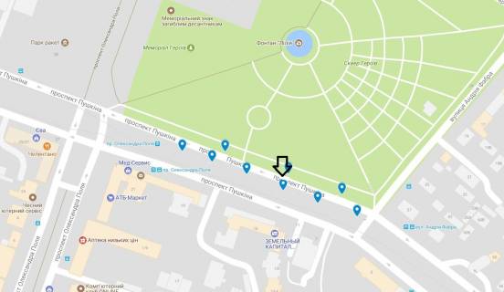 Ситилайт  в Днепр (Днепропетровск), 1.8x1.2  Українки (кол. Пушкіна) пр., 15 схема
