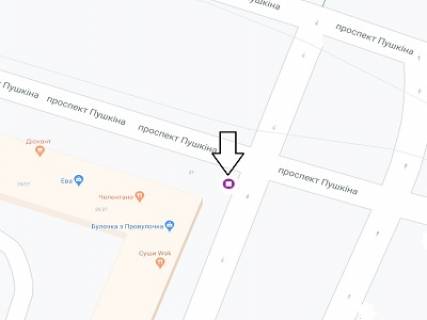 Скроллер A в Днепр (Днепропетровск) Поля пр.  (колиш. Кірова пр.) - Лесі Українки (Пушкіна) пр., на світлофорі - 240125 схема