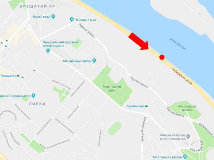 Бэклайт  в Киеве, 2.3x3.14  Набережне шосе вул., 950 м. до ст.м. "Дніпро", з боку Подолу схема