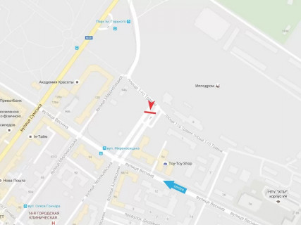 Билборд A в Харькове, 3x6  Іподрому майдан (кол. Першого Травня вул.) - Весніна вул., 5а схема
