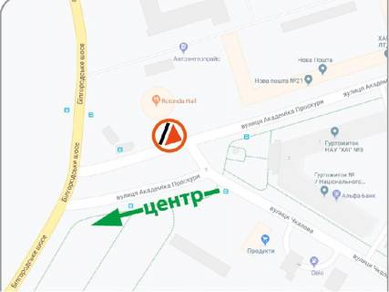 Білборд, Бігборд (Борд)  A у Харкові Вадима Манька вул. (Чкалова). - Проскури вул., 1-Б, в центр, вартість за 60 виходів на годину ролика тривалістю - 8 сек. схема