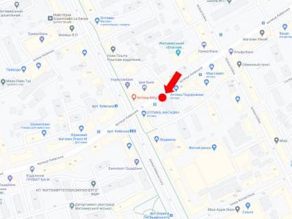 Ситилайт B в Житомире, 1.8x1.2  Київська вул., 54, біля ЦУМа, зупинка, до центру схема