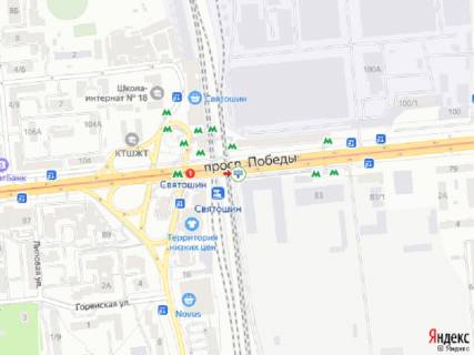 Видеоборд A в Киеве Перемоги пр., 83, ст. м. Святошин, міст, біля McDonald's, KFC, Портер Паб, в центр, прайс за трансляцію ролика 10 сек 1вихід/90 сек, з 0:00 до 23:59 - 300435 схема