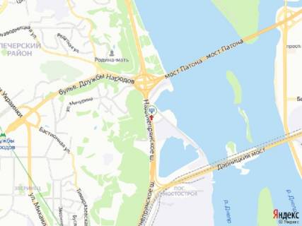 Видеоборд A у Києві Наддніпрянське шосе, перед розв'язкою моста Патона, в центр, прайс за трансляцію ролика 10 сек 1виход / 80 сек, з 0:00 до 23:59 - 300457 схема