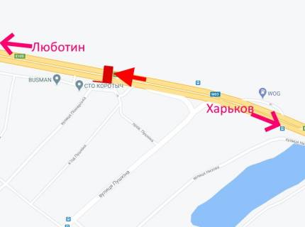 Билборд B в Коротыче, 3x6  Траса Київ - Харків, 465 км - с. Коротич, СТО, (2), у бік Люботина схема