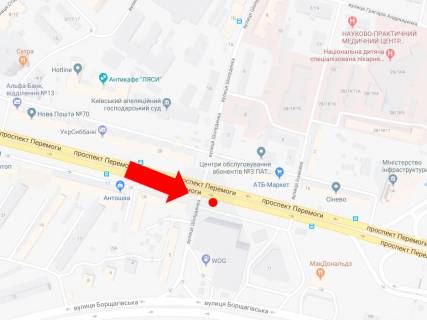Видеоборд A в Киеве, 2.3x3.14  Берестейський пр. (колиш. пр. Перемоги), 13 - вул. Шолуденка, 100 м. до центрального ЗАГСу, в бік Повітрофлотського мосту, до центру - 250125 схема