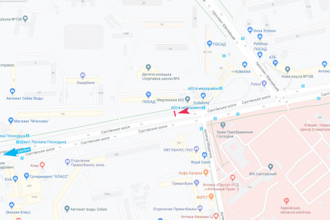 Ситилайт A в Харькове, 1.8x1.2  Салтівське шосе, 147, зупинка "602 мікрорайон", в центр схема