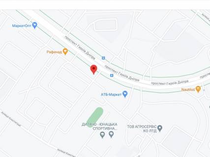 Billboard A in Horishni Plavni (Komsomolsk) Geroiv Dnipra av., 43, apteka "Med Servis", NoH037, prajs za rolik 10 sek 1 vihid/5 hvilin, z 8:00-22:00. Rozrahunok dla insih parametriv translacii utocnujte u menedzera. scheme