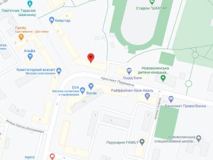 Видеоборд A у Нововолинську Перемоги пр., 1, аптека "Волиньфарм", прайс за ролик 10 сек 1 вихід/5 хвилин, на двосторонньому екрані, від 144 виходів на день. Розрахунок для інших параметрів трансляції уточнюйте у менеджера. - 301470 схема