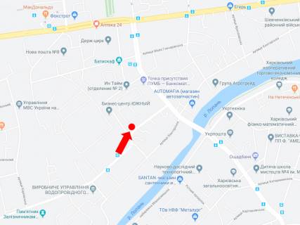 Билборд B в Харькове, 3x6  Б. Гончарівська вул., 13 - Сімферопольський пров., в сторону Гончарівський бульвар (Конєва вул.) схема