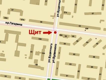 Билборд B в Кривом Роге, 3x6  Гагаріна пр., 58а - Васякіна (кол. Буденного) вул., у бік Горького пл. схема