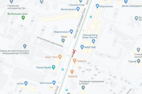 Скроллер A в Днепр (Днепропетровск) Олександра Поля (Кірова) пр.  - Михайла Драгоманова (Димитрова) вул, на світлофорі, за перехрестям, рух вниз - 247023 схема