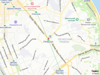 Видеоборд A в Киеве Алмазова вул. (колиш. Кутузова), 16/19, роздільник, ст.м. "Печерська", прайс за трансляцію ролика 10 сек 1вихід/80 сек, з 0:00 до 23:59 - 393797 схема