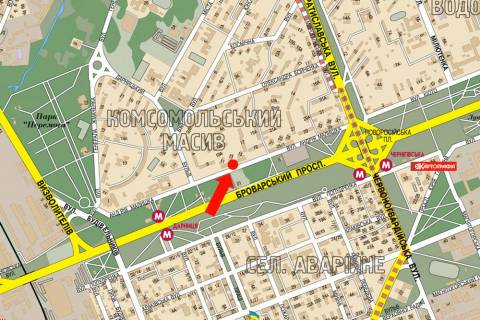 Билборд  в Киеве, 3x6  Малишка вул., 15/1, супермаркет "Фора", в бік Братиславського пр. схема