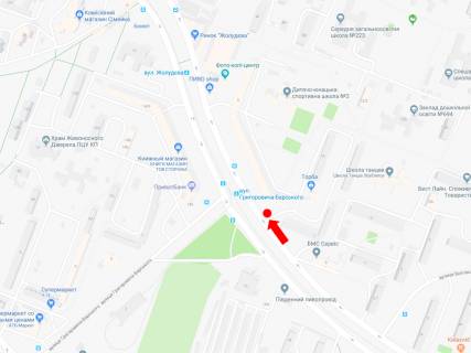 Билборд A в Киеве, 3x6  Симиренка вул., 5 - вул. Григоровича Барського, в сторону ринку "Дніпро", просп. Леся Курбаса (50-річчя Жовтня) схема