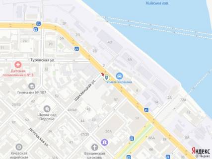 Билборд A в Киеве, 1.8x1.2  Набережно-Хрещатицька вул., 49а - Щекавицька вул., навпроти автосалону Mitsubishi, в центр схема