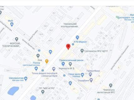 Видеоборд A у Черкасах Смілянська вул., 99, аптека "Мед Сервіс", №Дн090, прайс за ролик 10 сек 1 вихід/5 хвилин, з 8:00-22:00. Розрахунок для інших параметрів трансляції уточнюйте у менеджера. - 301593 схема