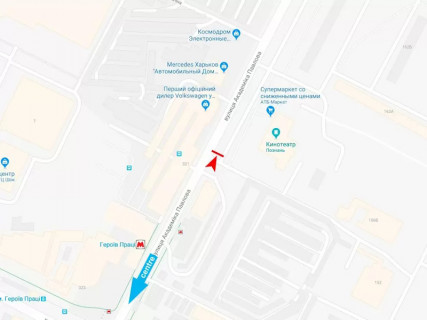 Билборд A в Харькове, 3x6  Павлова вул., 160, кінотеатр "Познань", з центру схема