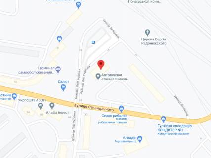 Видеоборд A в Ковеле Українки бул., 42, аптека "Волиньфарм", прайс за ролик 10 сек 1 вихід/5 хвилин, на двосторонньому екрані, від 144 виходів на день. Розрахунок для інших параметрів трансляції уточнюйте у менеджера. - 301387 схема