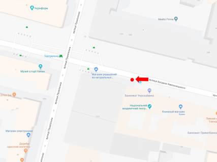 Ситилайт  в Киеве, 1.8x1.2  Хмельницького вул., 5/15, біля ст. м. "Театральна", театру Л. Українки, в сторону вул. Володимирська схема