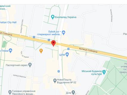 Видеоборд A у Рівному Соборна вул., 19/21, аптека "Мед Сервіс", №Л003, прайс за ролик 10 сек 1 вихід/5 хвилин, з 8:00-22:00. Розрахунок для інших параметрів трансляції уточнюйте у менеджера. - 301506 схема