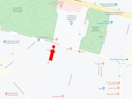 Ситилайт A в Киеве, 1.8x1.2  Тарасівська вул. - Гетьмана Павла Скоропадського вул. (Льва Толстого), на світлофорі схема