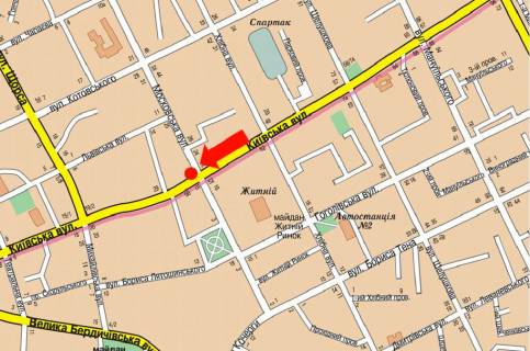 Citylight A in Zhytomyr, 1.8x1.2  Kiivs'ka st., 37 / Nebesnoi Sotni st. (kol. Moskovs'ka st.), bila CUMu, magazinu "Plato", "Vatsons" scheme