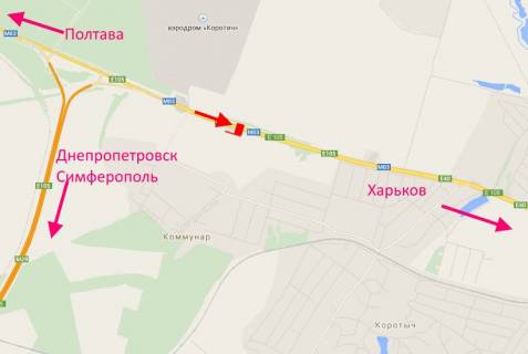 Билборд A в Комунар (Комунар), 3x6  Траса Київ - Харків - Довжанський, 463 км - с. Комунар, у бік м. Харків схема