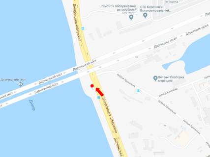 Беклайт B у Києві, 2.3x3.14  Дніпровська набережна / вул. Причальна, біля залізничного мосту, на світлофорі, в сторону моста Патона схема