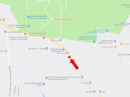 Билборд  в Киеве, 3x6  Заболотного вул., 500 м. до АЗС "Окко" і музею "Пирогово", в сторону Одеської пл. схема