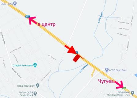 Білборд, Бігборд (Борд)  A у Рогані, 3x6  Траса Харків - Ростов-на-Дону (М03) - смт Рогань, (3), виїзд з міста схема