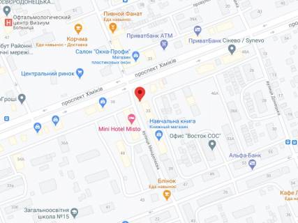 Видеоборд A у Сєвєродонецьку Химиков пр., 42а, аптека "Мед Сервис", №Дн147, прайс за ролик 10 сек 1 виход/5 минут, с 8:00-22:00. Расчет для других параметров трансляции уточняйте у менеджера. - 301514 схема