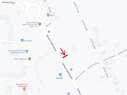 Билборд B в Белой Церкви, 3х6  Вул. Грибоєдова, торгівельне містечко біля АЗС ОККО схема