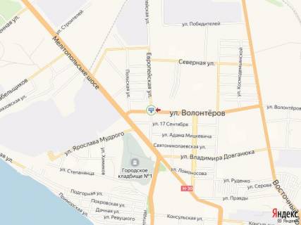 Билборд A в Бердянске Европейская ул. - Волонтеров ул. схема