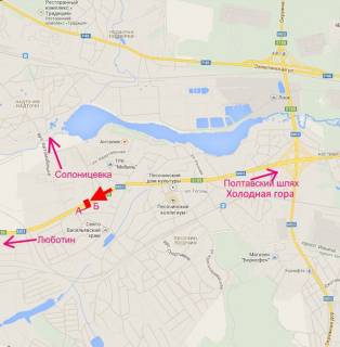Билборд B в Песочине, 3x6  Технологічна вул. - Полтавський шлях, с. Пісочин, з центру схема