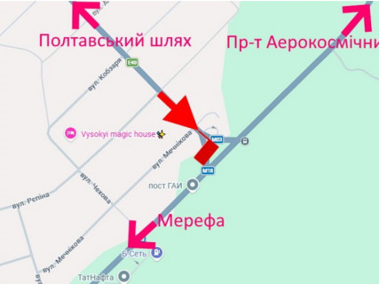 Білборд, Бігборд (Борд)  B у Високому, 3x6  Окружна дорога - Сімферопольське шосе, с. Високий, пост Поліції, виїзд з міста схема