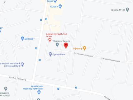 Видеоборд A в Кривом Роге 5-й Зарічний мкр., 6а, аптека "Мед Сервіс", №Дн017, прайс за ролик 10 сек 1 вихід/5 хвилин, з 8:00-22:00. Розрахунок для інших параметрів трансляції уточнюйте у менеджера. - 301411 схема