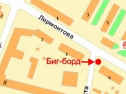 Билборд A в Кривом Роге, 3x6  Лермонтова вул., 6 - Німецька (кол. Либкнехта) вул., у бік Миру пр. схема