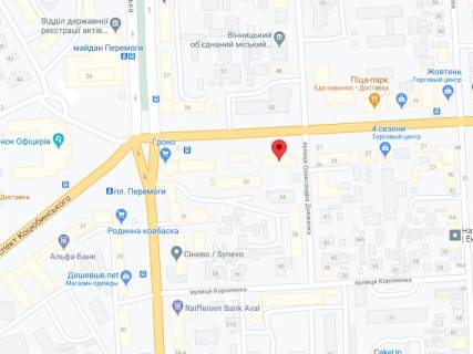 Видеоборд A в Виннице Коцюбинського пр., 31, аптека "Мед Сервіс", №К024, прайс за ролик 10 сек 1 вихід/5 хвилин, з 8:00-22:00. Розрахунок для інших параметрів трансляції уточнюйте у менеджера. - 301292 схема