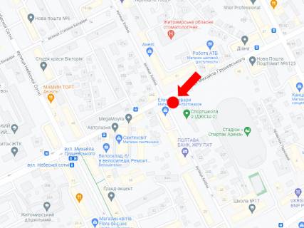 Бэклайт B в Житомире, 2.3x3.14  Грушевського вул. (кол. Котовського вул.) / Хлібна вул., 24, в центр схема