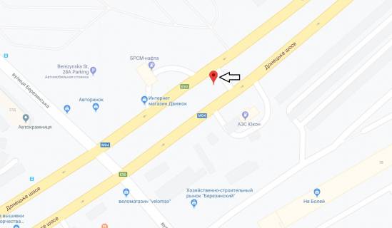 Бэклайт A в Днепр (Днепропетровск), 8х4  Донецьке шосе - вул. Березинська, навпроти ТРЦ "Караван", на розділовій смузі, рух до центру схема