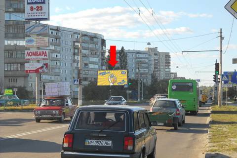 Билборд B в Сумах, 3x6  Героїв Крут вул. (Черепіна). - Івана Сірка вул. (Дем’яна Коротченка)., навпроти "Екомаркет" фото 1