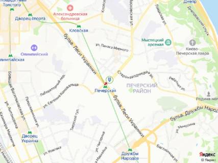 Видеоборд A у Києві Алмазова вул. (колиш. Кутузова), 16/19, роздільник, ст.м. "Печерська", прайс за трансляцію ролика 10 сек 1вихід/80 сек, з 0:00 до 23:59 - 393799 схема
