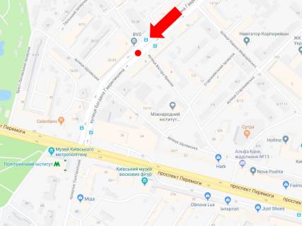 Ситилайт A в Киеве, 1.8x1.2  Гаврилишина вул. (колиш. вул. Василевської), 6 / вул. Ярмоли, роздільник, біля магазину "АТБ", "Рода", в бік просп. Берестейський (Перемоги) схема